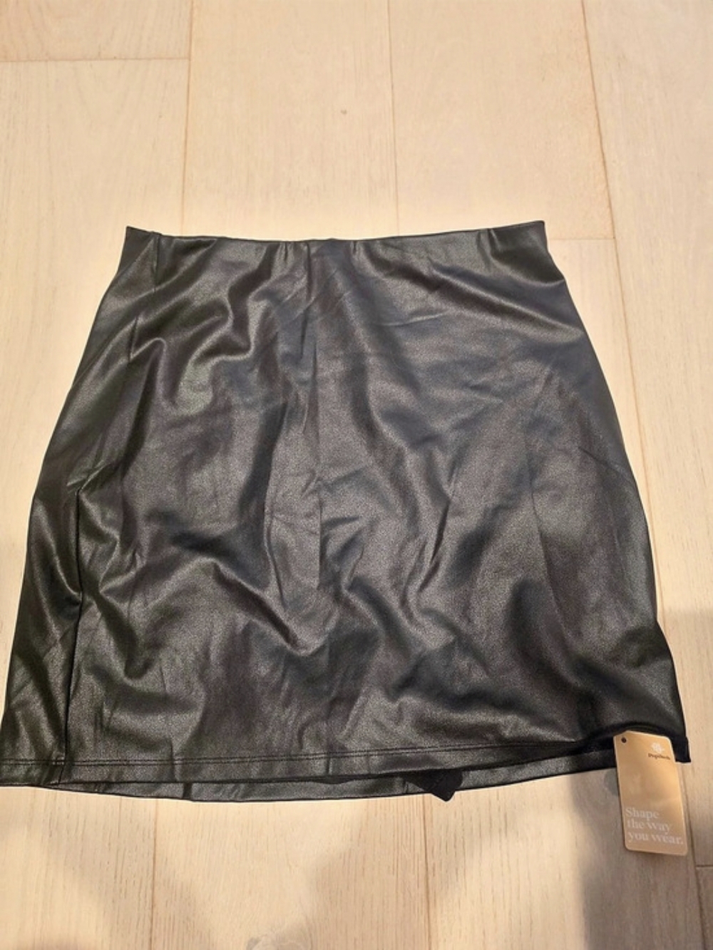 Popilush Built-In Shapewear Faux Leather Mini Skirt Black XL